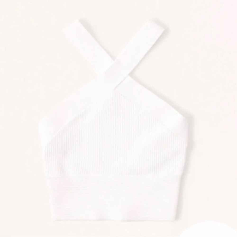 Abercrombie Ottoman cropped halter top, white ribbed material, size Small